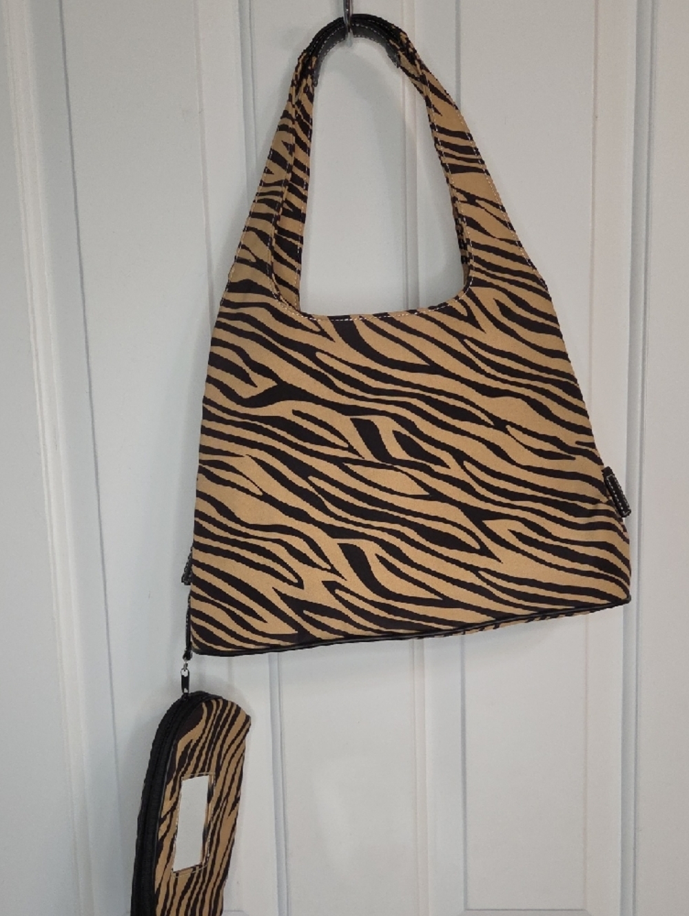 Zebra-Print Shoulder Bag in Tan and Black